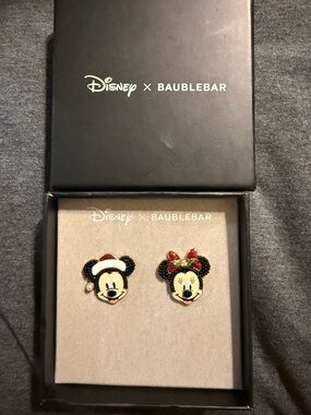 Disney x BaubleBar Minnie & Mickey Holiday Stud Earrings - Black, Red & Gold